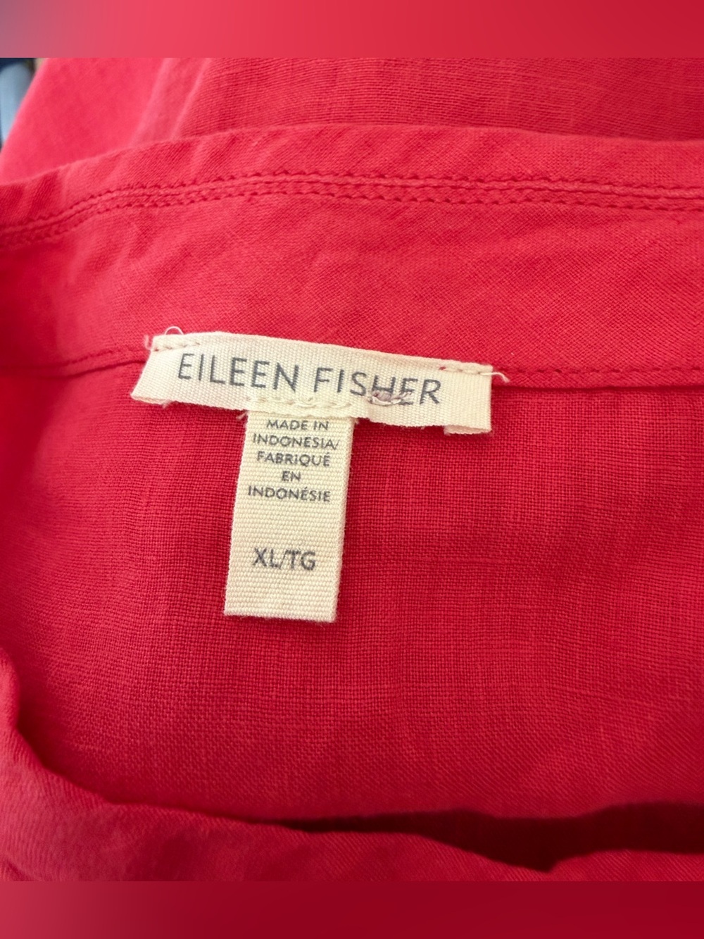 Eileen Fisher Handerkerchief Linen Polished Mock Neck Coral Red Tunic Top - Picture 6 of 7